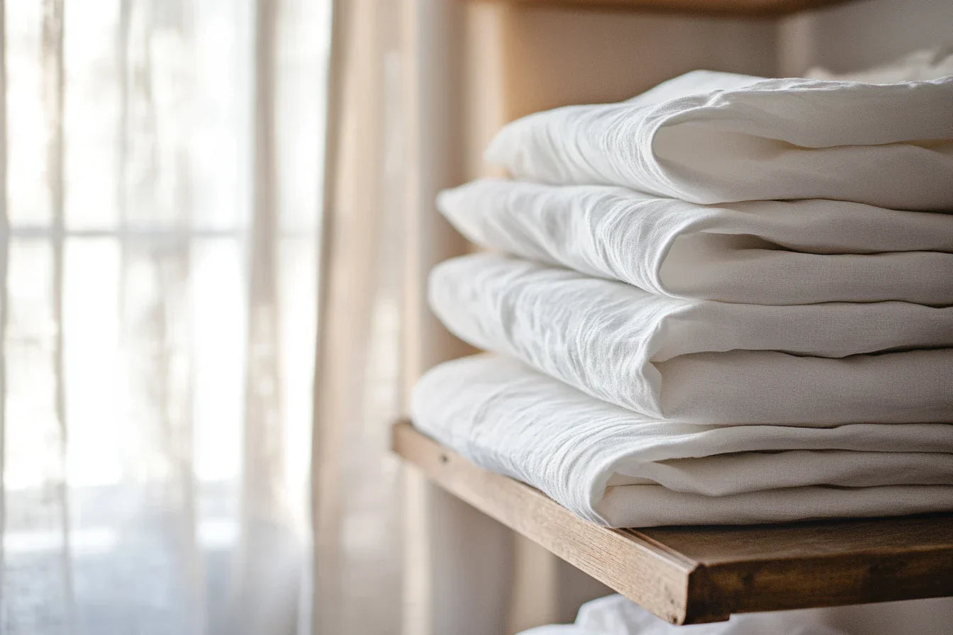 כך נראים מצעים מושלמים אחרי כביסה נכונה - לבנים, רכים ומקופלים בקפידה